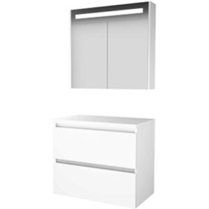 Basic Line Basic-Line Premium 46 Badkamermeubelset - 80 x 46 cm - Greeploos - 2 Lades - Wastafelblad - Spiegelkast met LED Verlichting - Ice White Basic Line Basic-Line Premium 46 Badkamermeubelset - 80 x 46 cm - Greeploos - 2 Lades - Wastafelblad - Spiegelkast met LED Verlichting - Ice White