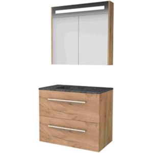 Basic Line Basic-Line Premium 46 Badkamermeubelset - 80 x 46 cm - Met Grepen - 2 Lades - Hardstenen Wastafel - Zonder Kraangat - Spiegelkast met LED Verlichting - Whisky Oak Basic Line Basic-Line Premium 46 Badkamermeubelset - 80 x 46 cm - Met Grepen - 2 Lades - Hardstenen Wastafel - Zonder Kraangat - Spiegelkast met LED Verlichting - Whisky Oak