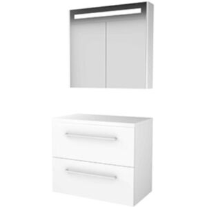 Basic Line Basic-Line Premium 46 Badkamermeubelset - 80 x 46 cm - Met Grepen - 2 Lades - Wastafelblad - Spiegelkast met LED Verlichting - Ice White Basic Line Basic-Line Premium 46 Badkamermeubelset - 80 x 46 cm - Met Grepen - 2 Lades - Wastafelblad - Spiegelkast met LED Verlichting - Ice White