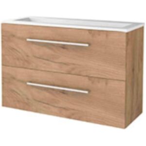Basic Line Basic-Line Start 39 Badkamermeubelset - Ondiep - 100 x 39 cm - Met Grepen - 2 Lades - Acryl Wastafel - Zonder Kraangat - Whisky Oak Basic Line Basic-Line Start 39 Badkamermeubelset - Ondiep - 100 x 39 cm - Met Grepen - 2 Lades - Acryl Wastafel - Zonder Kraangat - Whisky Oak