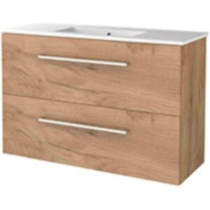 Basic Line Basic-Line Start 39 Badkamermeubelset - Ondiep - 100 x 39 cm - Met Grepen - 2 Lades - Keramische Wastafel - 1 Kraangat - Whisky Oak Basic Line Basic-Line Start 39 Badkamermeubelset - Ondiep - 100 x 39 cm - Met Grepen - 2 Lades - Keramische Wastafel - 1 Kraangat - Whisky Oak