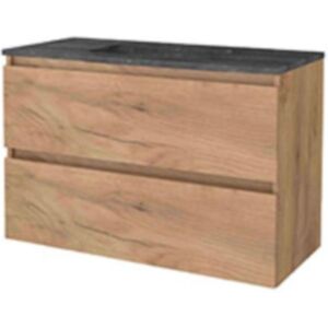 Basic Line Basic-Line Start 46 Badkamermeubelset - 100 x 46 cm - Greeploos - 2 Lades - Hardstenen Wastafel - Zonder Kraangat - Whisky Oak Basic Line Basic-Line Start 46 Badkamermeubelset - 100 x 46 cm - Greeploos - 2 Lades - Hardstenen Wastafel - Zonder Kraangat - Whisky Oak