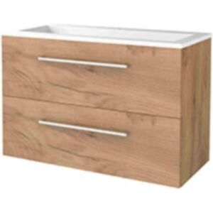 Basic Line Basic-Line Start 46 Badkamermeubelset - 100 x 46 cm - Met Grepen - 2 Lades - Acryl Wastafel - 1 Kraangat - Whisky Oak Basic Line Basic-Line Start 46 Badkamermeubelset - 100 x 46 cm - Met Grepen - 2 Lades - Acryl Wastafel - 1 Kraangat - Whisky Oak