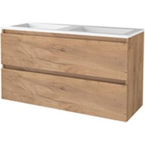 Basic Line Basic-Line Start 46 Badkamermeubelset - 120 x 46 cm - Greeploos - 2 Lades - Acryl Wastafel - Zonder Kraangat - Whisky Oak Basic Line Basic-Line Start 46 Badkamermeubelset - 120 x 46 cm - Greeploos - 2 Lades - Acryl Wastafel - Zonder Kraangat - Whisky Oak