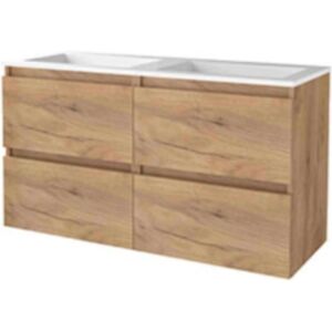 Basic Line Basic-Line Start 46 Badkamermeubelset - 120 x 46 cm - Greeploos - 4 Lades - Acryl Wastafel - Zonder Kraangat - Whisky Oak Basic Line Basic-Line Start 46 Badkamermeubelset - 120 x 46 cm - Greeploos - 4 Lades - Acryl Wastafel - Zonder Kraangat - Whisky Oak