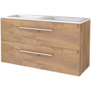 Basic Line Basic-Line Start 46 Badkamermeubelset - 120 x 46 cm - Met Grepen - 2 Lades - Acryl Wastafel - 2 Kraangaten - Whisky Oak Basic Line Basic-Line Start 46 Badkamermeubelset - 120 x 46 cm - Met Grepen - 2 Lades - Acryl Wastafel - 2 Kraangaten - Whisky Oak