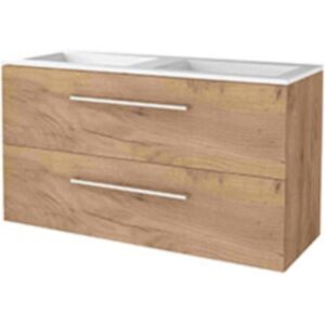 Basic Line Basic-Line Start 46 Badkamermeubelset - 120 x 46 cm - Met Grepen - 2 Lades - Acryl Wastafel - Zonder Kraangat - Whisky Oak Basic Line Basic-Line Start 46 Badkamermeubelset - 120 x 46 cm - Met Grepen - 2 Lades - Acryl Wastafel - Zonder Kraangat - Whisky Oak