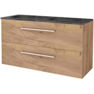 Basic Line Basic-Line Start 46 Badkamermeubelset - 120 x 46 cm - Met Grepen - 2 Lades - Hardstenen Wastafel - Zonder Kraangat - Whisky Oak Basic Line Basic-Line Start 46 Badkamermeubelset - 120 x 46 cm - Met Grepen - 2 Lades - Hardstenen Wastafel - Zonder Kraangat - Whisky Oak