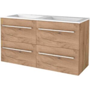 Basic Line Basic-Line Start 46 Badkamermeubelset - 120 x 46 cm - Met Grepen - 4 Lades - Acryl Wastafel - 2 Kraangaten - Whisky Oak Basic Line Basic-Line Start 46 Badkamermeubelset - 120 x 46 cm - Met Grepen - 4 Lades - Acryl Wastafel - 2 Kraangaten - Whisky Oak