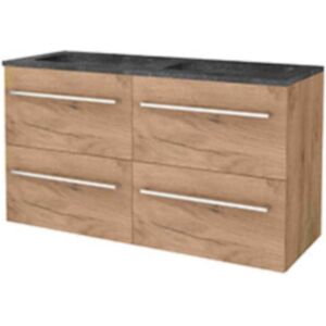 Basic Line Basic-Line Start 46 Badkamermeubelset - 120 x 46 cm - Met Grepen - 4 Lades - Hardstenen Wastafel - 2 Kraangaten - Whisky Oak Basic Line Basic-Line Start 46 Badkamermeubelset - 120 x 46 cm - Met Grepen - 4 Lades - Hardstenen Wastafel - 2 Kraangaten - Whisky Oak