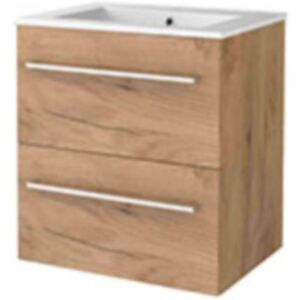 Basic Line Basic-Line Start 46 Badkamermeubelset - 60 x 46 cm - Met Grepen - 2 Lades - Keramische Wastafel - 1 Kraangat - Whisky Oak Basic Line Basic-Line Start 46 Badkamermeubelset - 60 x 46 cm - Met Grepen - 2 Lades - Keramische Wastafel - 1 Kraangat - Whisky Oak