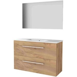 Basic Line Basic-Line Ultimate 39 Badkamermeubelset - Ondiep - 100 x 39 cm - Met Grepen - 2 Lades - Keramische Wastafel - 1 Kraangat - Spiegel met Indirecte LED Verlichting - Whisky Oak Basic Line Basic-Line Ultimate 39 Badkamermeubelset - Ondiep - 100 x 39 cm - Met Grepen - 2 Lades - Keramische Wastafel - 1 Kraangat - Spiegel met Indirecte LED Verlichting - Whisky Oak