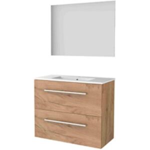 Basic Line Basic-Line Ultimate 39 Badkamermeubelset - Ondiep - 80 x 39 cm - Met Grepen - 2 Lades - Keramische Wastafel - 1 Kraangat - Spiegel met Indirecte LED Verlichting - Whisky Oak Basic Line Basic-Line Ultimate 39 Badkamermeubelset - Ondiep - 80 x 39 cm - Met Grepen - 2 Lades - Keramische Wastafel - 1 Kraangat - Spiegel met Indirecte LED Verlichting - Whisky Oak