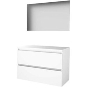 Basic Line Basic-Line Ultimate 46 Badkamermeubelset - 100 x 46 cm - Greeploos - 2 Lades - Wastafelblad - Spiegel met Indirecte LED Verlichting - Ice White Basic Line Basic-Line Ultimate 46 Badkamermeubelset - 100 x 46 cm - Greeploos - 2 Lades - Wastafelblad - Spiegel met Indirecte LED Verlichting - Ice White