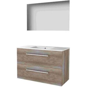 Basic Line Basic-Line Ultimate 46 Badkamermeubelset - 100 x 46 cm - Met Grepen - 2 Lades - Keramische Wastafel - 1 Kraangat - Spiegel met Indirecte LED Verlichting - Scotch Oak Basic Line Basic-Line Ultimate 46 Badkamermeubelset - 100 x 46 cm - Met Grepen - 2 Lades - Keramische Wastafel - 1 Kraangat - Spiegel met Indirecte LED Verlichting - Scotch Oak