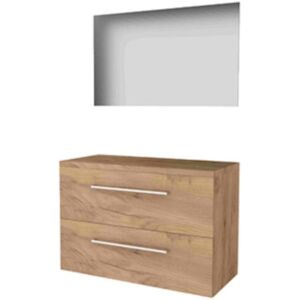 Basic Line Basic-Line Ultimate 46 Badkamermeubelset - 100 x 46 cm - Met Grepen - 2 Lades - Wastafelblad - Spiegel met Indirecte LED Verlichting - Whisky Oak Basic Line Basic-Line Ultimate 46 Badkamermeubelset - 100 x 46 cm - Met Grepen - 2 Lades - Wastafelblad - Spiegel met Indirecte LED Verlichting - Whisky Oak