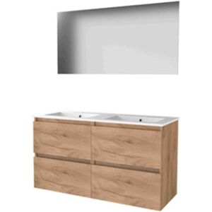 Basic Line Basic-Line Ultimate 46 Badkamermeubelset - 120 x 46 cm - Greeploos - 4 Lades - Keramische Wastafel - 2 Kraangaten - Spiegel met Indirecte LED Verlichting - Whisky Oak Basic Line Basic-Line Ultimate 46 Badkamermeubelset - 120 x 46 cm - Greeploos - 4 Lades - Keramische Wastafel - 2 Kraangaten - Spiegel met Indirecte LED Verlichting - Whisky Oak