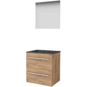 Basic Line Basic-Line Ultimate 46 Badkamermeubelset - 60 x 46 cm - Met Grepen - 2 Lades - Hardstenen Wastafel - 1 Kraangat - Spiegel met Indirecte LED Verlichting - Whisky Oak Basic Line Basic-Line Ultimate 46 Badkamermeubelset - 60 x 46 cm - Met Grepen - 2 Lades - Hardstenen Wastafel - 1 Kraangat - Spiegel met Indirecte LED Verlichting - Whisky Oak
