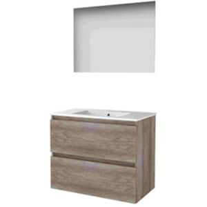 Basic Line Basic-Line Ultimate 46 Badkamermeubelset - 80 x 46 cm - Greeploos - 2 Lades - Keramische Wastafel - 1 Kraangat - Spiegel met Indirecte LED Verlichting - Scotch Oak Basic Line Basic-Line Ultimate 46 Badkamermeubelset - 80 x 46 cm - Greeploos - 2 Lades - Keramische Wastafel - 1 Kraangat - Spiegel met Indirecte LED Verlichting - Scotch Oak