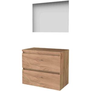 Basic Line Basic-Line Ultimate 46 Badkamermeubelset - 80 x 46 cm - Greeploos - 2 Lades - Wastafelblad - Spiegel met Indirecte LED Verlichting - Whisky Oak Basic Line Basic-Line Ultimate 46 Badkamermeubelset - 80 x 46 cm - Greeploos - 2 Lades - Wastafelblad - Spiegel met Indirecte LED Verlichting - Whisky Oak