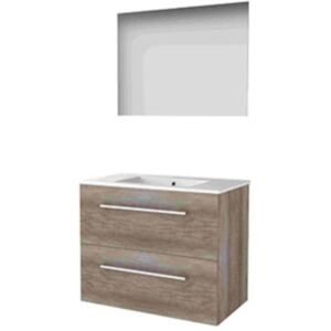 Basic Line Basic-Line Ultimate 46 Badkamermeubelset - 80 x 46 cm - Met Grepen - 2 Lades - Keramische Wastafel - 1 Kraangat - Spiegel met Indirecte LED Verlichting - Scotch Oak Basic Line Basic-Line Ultimate 46 Badkamermeubelset - 80 x 46 cm - Met Grepen - 2 Lades - Keramische Wastafel - 1 Kraangat - Spiegel met Indirecte LED Verlichting - Scotch Oak