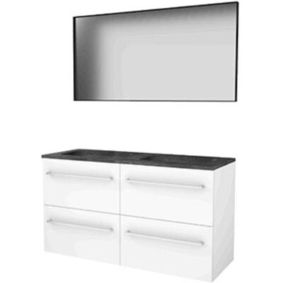 Basic Line Basic-Line Framed 46 Badkamermeubelset - 120 x 46 cm - Met Grepen - 4 Lades - Hardstenen Wastafel - Zonder Kraangat - Spiegel met Zwart Aluminium Frame - Ice White Basic Line Basic-Line Framed 46 Badkamermeubelset - 120 x 46 cm - Met Grepen - 4 Lades - Hardstenen Wastafel - Zonder Kraangat - Spiegel met Zwart Aluminium Frame - Ice White