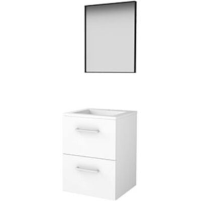 Basic Line Basic-Line Framed 46 Badkamermeubelset - 50 x 46 cm - Met Grepen - 2 Lades - Acryl Wastafel - 1 Kraangat - Spiegel met Zwart Aluminium Frame - Ice White Basic Line Basic-Line Framed 46 Badkamermeubelset - 50 x 46 cm - Met Grepen - 2 Lades - Acryl Wastafel - 1 Kraangat - Spiegel met Zwart Aluminium Frame - Ice White