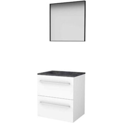 Basic Line Basic-Line Framed 46 Badkamermeubelset - 60 x 46 cm - Met Grepen - 2 Lades - Hardstenen Wastafel - Zonder Kraangat - Spiegel met Zwart Aluminium Frame - Ice White Basic Line Basic-Line Framed 46 Badkamermeubelset - 60 x 46 cm - Met Grepen - 2 Lades - Hardstenen Wastafel - Zonder Kraangat - Spiegel met Zwart Aluminium Frame - Ice White