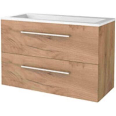 Basic Line Basic-Line Start 46 Badkamermeubelset - 100 x 46 cm - Met Grepen - 2 Lades - Acryl Wastafel - Zonder Kraangat - Whisky Oak Basic Line Basic-Line Start 46 Badkamermeubelset - 100 x 46 cm - Met Grepen - 2 Lades - Acryl Wastafel - Zonder Kraangat - Whisky Oak