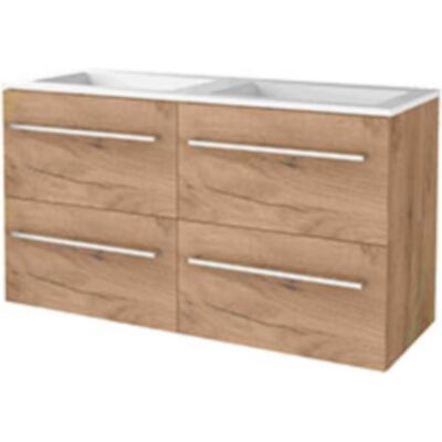 Basic Line Basic-Line Start 46 Badkamermeubelset - 120 x 46 cm - Met Grepen - 4 Lades - Acryl Wastafel - Zonder Kraangat - Whisky Oak Basic Line Basic-Line Start 46 Badkamermeubelset - 120 x 46 cm - Met Grepen - 4 Lades - Acryl Wastafel - Zonder Kraangat - Whisky Oak