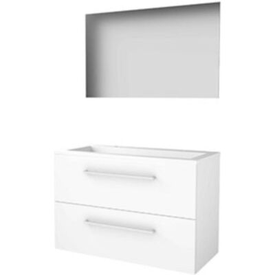 Basic Line Basic-Line Ultimate 46 Badkamermeubelset - 100 x 46 cm - Met Grepen - 2 Lades - Acryl Wastafel - 2 Kraangaten - Spiegel met Indirecte LED Verlichting - Ice White Basic Line Basic-Line Ultimate 46 Badkamermeubelset - 100 x 46 cm - Met Grepen - 2 Lades - Acryl Wastafel - 2 Kraangaten - Spiegel met Indirecte LED Verlichting - Ice White