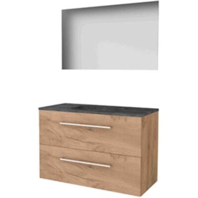 Basic Line Basic-Line Ultimate 46 Badkamermeubelset - 100 x 46 cm - Met Grepen - 2 Lades - Hardstenen Wastafel - Zonder Kraangat - Spiegel met Indirecte LED Verlichting - Whisky Oak Basic Line Basic-Line Ultimate 46 Badkamermeubelset - 100 x 46 cm - Met Grepen - 2 Lades - Hardstenen Wastafel - Zonder Kraangat - Spiegel met Indirecte LED Verlichting - Whisky Oak
