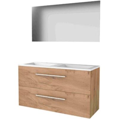 Basic Line Basic-Line Ultimate 46 Badkamermeubelset - 120 x 46 cm - Met Grepen - 2 Lades - Acryl Wastafel - 2 Kraangaten - Spiegel met Indirecte LED Verlichting - Whisky Oak Basic Line Basic-Line Ultimate 46 Badkamermeubelset - 120 x 46 cm - Met Grepen - 2 Lades - Acryl Wastafel - 2 Kraangaten - Spiegel met Indirecte LED Verlichting - Whisky Oak