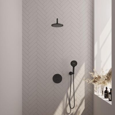 Brauer Black Carving Thermostatische Regendoucheset Inbouw - Hoofddouche 20 cm - Gebogen Wandarm - 3 Weg - Handdouche Rond 3 Standen - Doucheslang - Wandaansluitbocht - Mat Zwart Brauer Black Carving Thermostatische Regendoucheset Inbouw - Hoofddouche 20 cm - Gebogen Wandarm - 3 Weg - Handdouche Rond 3 Standen - Doucheslang - Wandaansluitbocht - Mat Zwart