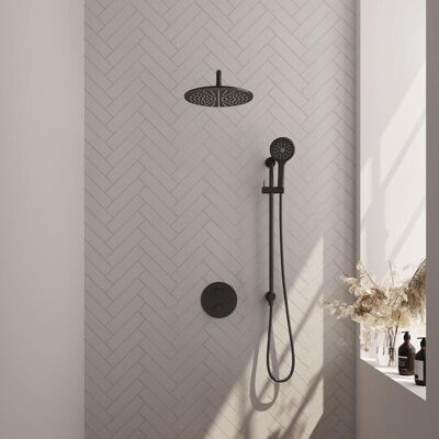 Brauer Black Carving Thermostatische Regendoucheset Inbouw - Hoofddouche 30 cm - Gebogen Wandarm - 3 Weg - Handdouche Rond 3 Standen - Doucheslang - Geintegreerde Glijstang - Mat Zwart Brauer Black Carving Thermostatische Regendoucheset Inbouw - Hoofddouche 30 cm - Gebogen Wandarm - 3 Weg - Handdouche Rond 3 Standen - Doucheslang - Geintegreerde Glijstang - Mat Zwart