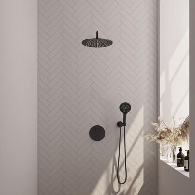Brauer Black Carving Thermostatische Regendoucheset Inbouw - Hoofddouche 30 cm - Gebogen Wandarm - 3 Weg - Handdouche Rond 3 Standen - Doucheslang - Wandaansluitbocht - Mat Zwart Brauer Black Carving Thermostatische Regendoucheset Inbouw - Hoofddouche 30 cm - Gebogen Wandarm - 3 Weg - Handdouche Rond 3 Standen - Doucheslang - Wandaansluitbocht - Mat Zwart