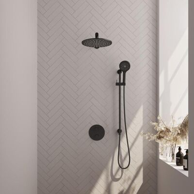 Brauer Black Carving Thermostatische Regendoucheset Inbouw - Hoofddouche 30 cm - Rechte Wandarm - 3 Weg - Handdouche Rond 3 Standen - Doucheslang - Geintegreerde Glijstang - Mat Zwart Brauer Black Carving Thermostatische Regendoucheset Inbouw - Hoofddouche 30 cm - Rechte Wandarm - 3 Weg - Handdouche Rond 3 Standen - Doucheslang - Geintegreerde Glijstang - Mat Zwart
