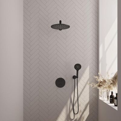 Brauer Black Carving Thermostatische Regendoucheset Inbouw - Hoofddouche 30 cm - Rechte Wandarm - 3 Weg - Handdouche Rond 3 Standen - Doucheslang - Wandaansluitbocht - Mat Zwart Brauer Black Carving Thermostatische Regendoucheset Inbouw - Hoofddouche 30 cm - Rechte Wandarm - 3 Weg - Handdouche Rond 3 Standen - Doucheslang - Wandaansluitbocht - Mat Zwart