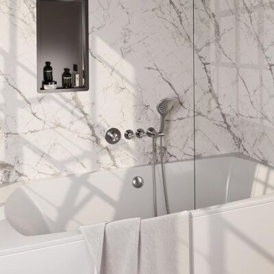Brauer Brushed Carving Thermostatische Inbouw Badkraan Badvulcombinatie - 3 stand - Doucheslang - Wandaansluitbocht - Handdouche - Rvs Geborsteld Pvd Brauer Brushed Carving Thermostatische Inbouw Badkraan Badvulcombinatie - 3 stand - Doucheslang - Wandaansluitbocht - Handdouche - Rvs Geborsteld Pvd