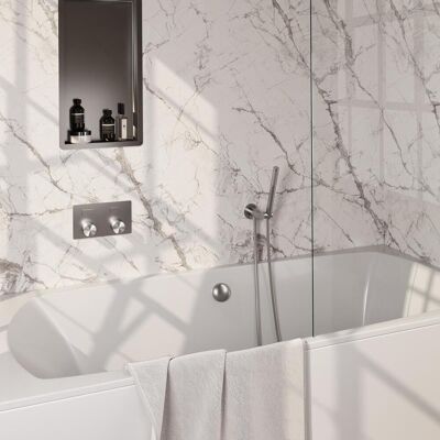 Brauer Brushed Carving Thermostatische Inbouw Badkraan Drukknoppen - Badvulcombinatie - Staaf - Doucheslang - Wandaansluitbocht - Handdouche - Rvs Geborsteld Pvd Brauer Brushed Carving Thermostatische Inbouw Badkraan Drukknoppen - Badvulcombinatie - Staaf - Doucheslang - Wandaansluitbocht - Handdouche - Rvs Geborsteld Pvd