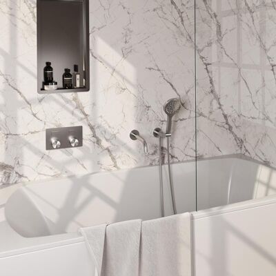 Brauer Brushed Carving Thermostatische Inbouw Badkraan Drukknoppen - Uitloop - 3 stand - Doucheslang - Wandaansluitbocht - Handdouche - Rvs Geborsteld Pvd Brauer Brushed Carving Thermostatische Inbouw Badkraan Drukknoppen - Uitloop - 3 stand - Doucheslang - Wandaansluitbocht - Handdouche - Rvs Geborsteld Pvd