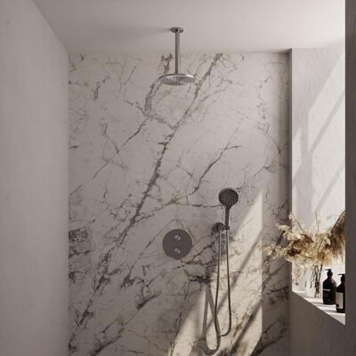 Brauer Brushed Carving Thermostatische Regendoucheset Inbouw - Hoofddouche 20 cm - 3 Weg - Handdouche Rond 3 Standen - Doucheslang - Wandaansluitbocht - Rvs Brauer Brushed Carving Thermostatische Regendoucheset Inbouw - Hoofddouche 20 cm - 3 Weg - Handdouche Rond 3 Standen - Doucheslang - Wandaansluitbocht - Rvs
