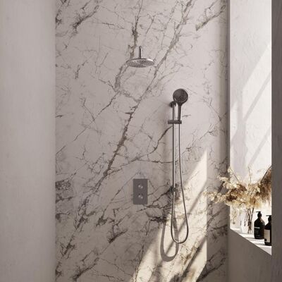 Brauer Brushed Carving Thermostatische Regendoucheset Inbouw - Hoofddouche 20 cm - Gebogen Wandarm - 3 Weg - Handdouche 3 Standen - Doucheslang - Geintegreerde Glijstang - Rvs Brauer Brushed Carving Thermostatische Regendoucheset Inbouw - Hoofddouche 20 cm - Gebogen Wandarm - 3 Weg - Handdouche 3 Standen - Doucheslang - Geintegreerde Glijstang - Rvs