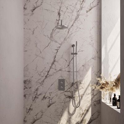 Brauer Brushed Carving Thermostatische Regendoucheset Inbouw - Hoofddouche 20 cm - Gebogen Wandarm - 3 Weg - Handdouche Staaf - Doucheslang - Geintegreerde Glijstang - Rvs Brauer Brushed Carving Thermostatische Regendoucheset Inbouw - Hoofddouche 20 cm - Gebogen Wandarm - 3 Weg - Handdouche Staaf - Doucheslang - Geintegreerde Glijstang - Rvs