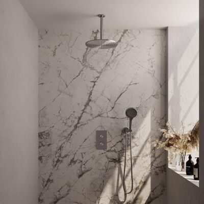 Brauer Brushed Carving Thermostatische Regendoucheset Inbouw - Hoofddouche 30 cm - 3 Weg - Handdouche 3 Standen - Doucheslang - Wandaansluitbocht - Rvs Brauer Brushed Carving Thermostatische Regendoucheset Inbouw - Hoofddouche 30 cm - 3 Weg - Handdouche 3 Standen - Doucheslang - Wandaansluitbocht - Rvs