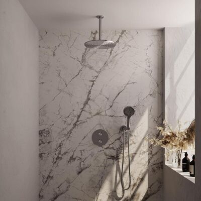 Brauer Brushed Carving Thermostatische Regendoucheset Inbouw - Hoofddouche 30 cm - 3 Weg - Handdouche Rond 3 Standen - Doucheslang - Wandaansluitbocht - Rvs Brauer Brushed Carving Thermostatische Regendoucheset Inbouw - Hoofddouche 30 cm - 3 Weg - Handdouche Rond 3 Standen - Doucheslang - Wandaansluitbocht - Rvs