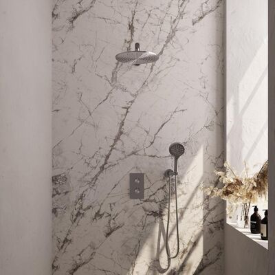 Brauer Brushed Carving Thermostatische Regendoucheset Inbouw - Hoofddouche 30 cm - Rechte Wandarm - 3 Weg - Handdouche 3 Standen - Doucheslang - Wandaansluitbocht - Rvs Brauer Brushed Carving Thermostatische Regendoucheset Inbouw - Hoofddouche 30 cm - Rechte Wandarm - 3 Weg - Handdouche 3 Standen - Doucheslang - Wandaansluitbocht - Rvs