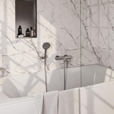 Brauer Brushed Edition Opbouw Baddouche Thermostaatkraan - Wandhouder - 3 stand - Doucheslang - Handdouche - Rvs Geborsteld Pvd Brauer Brushed Edition Opbouw Baddouche Thermostaatkraan - Wandhouder - 3 stand - Doucheslang - Handdouche - Rvs Geborsteld Pvd