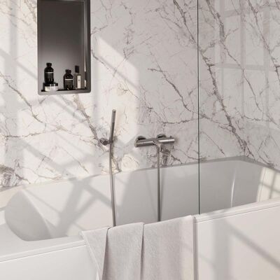 Brauer Brushed Edition Opbouw Baddouche Thermostaatkraan - Wandhouder - Staaf - Doucheslang - Handdouche - Rvs Geborsteld Pvd Brauer Brushed Edition Opbouw Baddouche Thermostaatkraan - Wandhouder - Staaf - Doucheslang - Handdouche - Rvs Geborsteld Pvd
