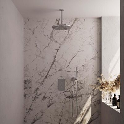Brauer Chrome Carving Thermostatische Regendoucheset Inbouw - Hoofddouche 30 cm - 3 Weg - Handdouche Staaf - Doucheslang - Wandaansluitbocht - Chroom Brauer Chrome Carving Thermostatische Regendoucheset Inbouw - Hoofddouche 30 cm - 3 Weg - Handdouche Staaf - Doucheslang - Wandaansluitbocht - Chroom